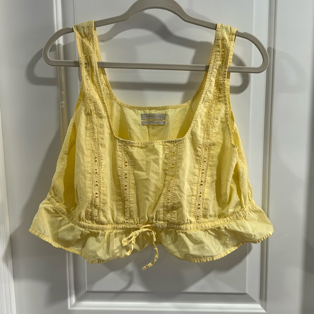 Urban Outfitters Yellow Ruffle Tie Waist Eyelet Top - Picture 1 of 6